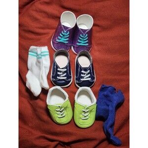 American Girl Doll Shoe Lot 3 Pairs Purple Hi Tops Sneakers Green Soccer Cleats
